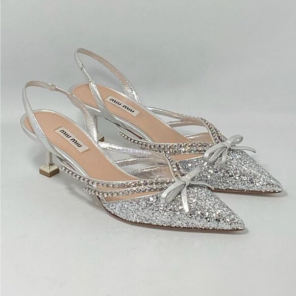 Miu Miu Jeweled Slingback Glitter Pumps size 37 - Picture 4 of 13